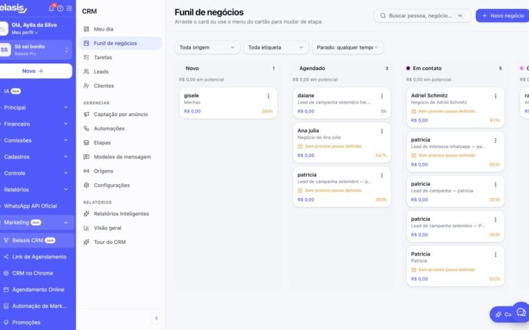 Belasis integra CRM à plataforma e leva funil de vendas a salões e clínicas